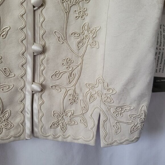 Vintage Karin Stevens 2 pc Pant Suit Sz 8 Rayon Poly Beige Embroidered NOS NWT - Picture 7 of 15